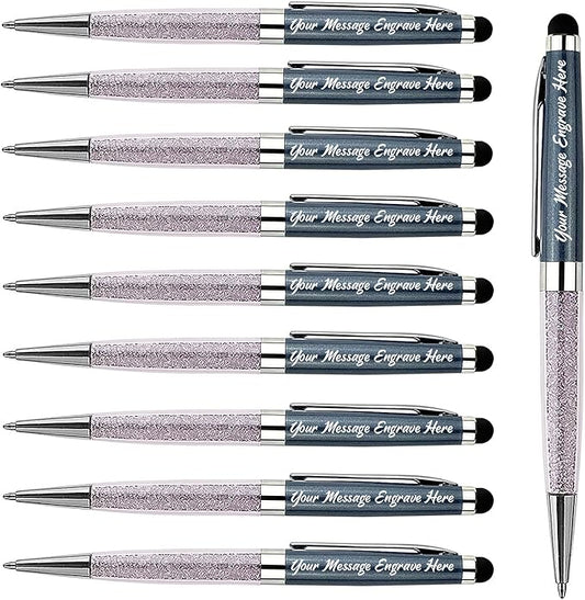 Ancolo Custom Luxury Office BallPens with Stylus Tip Medium Point - Nice writing Pens - Engraved with Your Name Slogan, Perfect for Men and Women Girls boys 10 Pens/Box (gray)