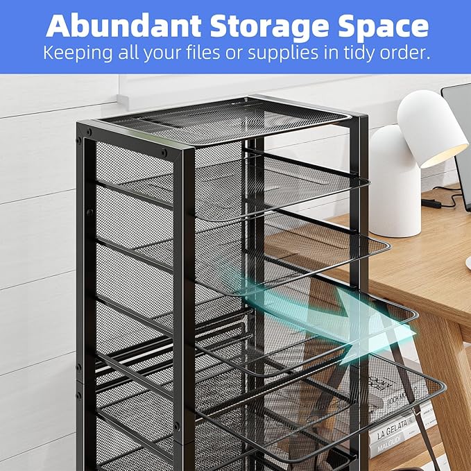 Simple Trending 14 Tier Rolling File Cart, Desk File Organizer with Sliding Trays and Wetal Mesh Paper Letter Storage Multi-Functional Rolling Clutter Cart for Office, Home, School, Black