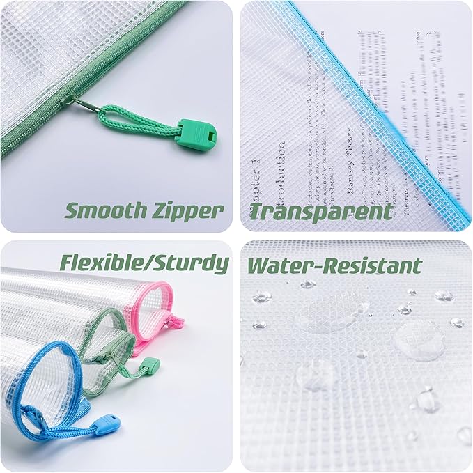 Oaimyy-11 x 14"-18 Pcs-Plastic Mesh Zipper Pouch Document Folders Bag Zip File Bags for Office Supplies,Home,Travel Storages,Puzzle Board Games Storage- (Multicolor)