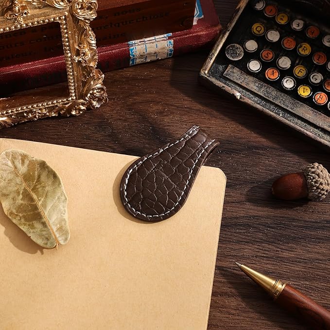 3PCS Vintage Magnetic Leather Bookmark, Leather Magnetic Bookmarks for Women, Magnetic PU Bookmarks Clip Book Accessories, Lychee Pattern