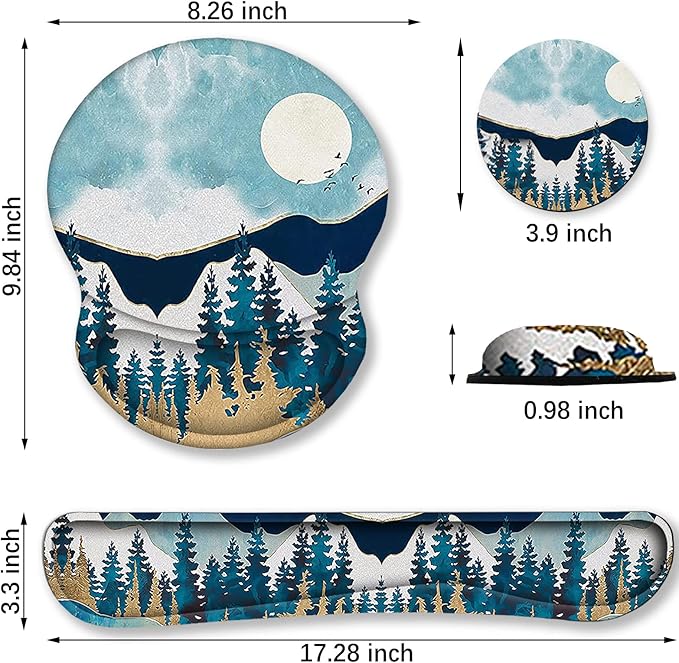 ArtSo Mouse Pad Keyboard Wrist Rest Support Ergonomic, Upgraded Cushion Mousepad Gel Memory Foam Non-Slip Rubber Base Pain Relief & Easy Typing for Home,Office, Abstract Mountain