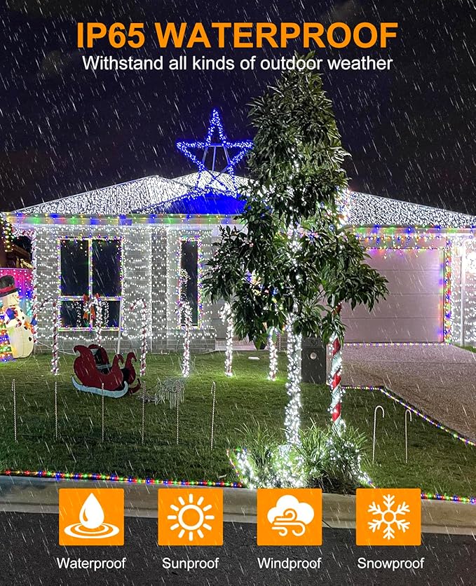 197FT 600 LED Christmas Lights Outdoor, Plug in Christmas Tree Lights 8 Modes, Waterproof Green Wire String Twinkle Lights for Indoor House Patio Yard Party Wedding Holiday Decorations, White