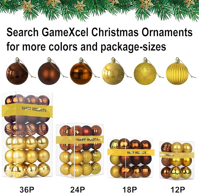 Bronze & Gold 2.5" Christmas Balls Christmas Tree Decoration Ornaments Shatterproof Hanging Balls for Birthday Halloween Holiday Wedding Decorations Set of 24pcs