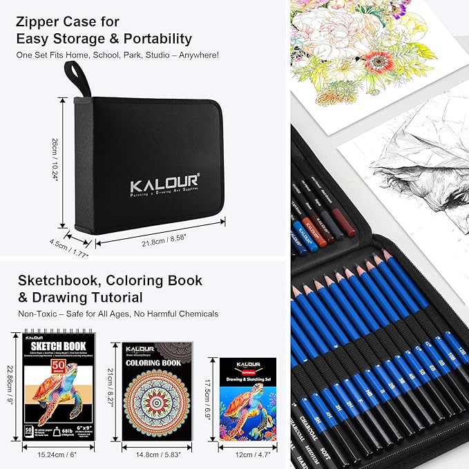 127 Drawing Set Sketching Kit, Pro Art Supplies with 3-Color Sketchbook & Coloring Book, Neon, Colored, Watercolor, Metallic, Graphite, Charcoal Pencils, Gift for Artists Adults Teens