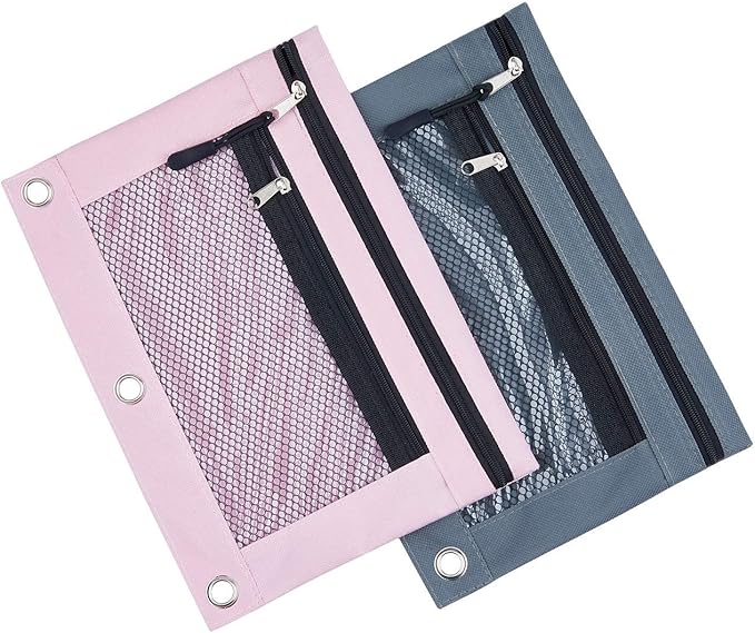 3 Ring Binder Pencil Pouchs, Zippered Pencil Pouch Double Pocket Pencil Pouch 3 Ring with Clear Window