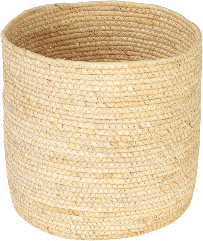 Household Essentials Round Handwoven Corn Leaf Basket, Natural