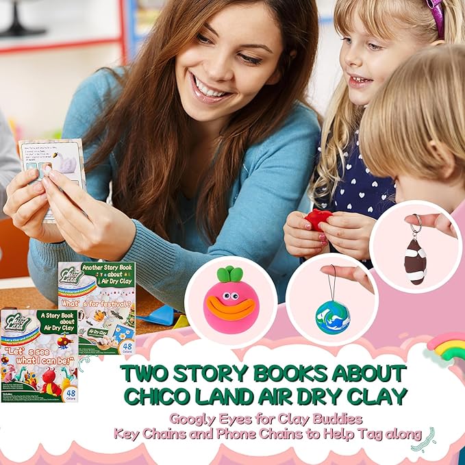 Chico Land Clay Kit - 48 Colors Air Dry Clay, Gift for Boys & Girls Age 4+ Year Old, DIY Model Modeling kit for Kids, with Sculpting Tools, Decoration Accessories, Kids Art Crafts
