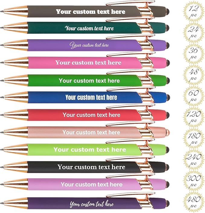 Personalized Custom Pens in Bulk – Engraved Black Ink Ballpoint Pens for Business Gifts, Customizable Writing Pens for Men and Women(Rainbow Gold Tube)