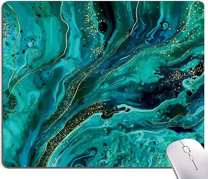 Mouse Pad, Green Marble Mouse Pad, Square Washable Cloth Personalized Mouse Mat with Design, Gaming Office Home Non-Slip Rubber Base Computer Mousepad