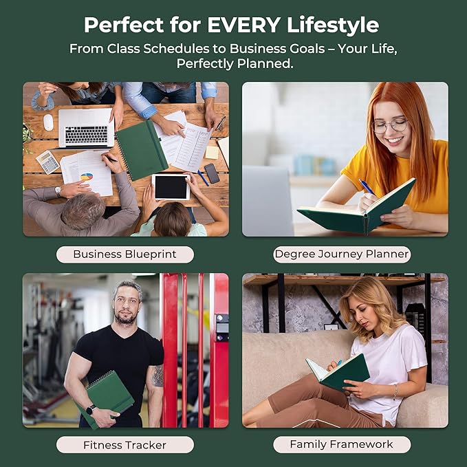 Planner 2026 Daily Weekly and Monthly,8.5"x6.5",12 Months Spiral Bound Calendar Agenda with Self-adhesive Pen Holder,2026 Appointment Book with Vegan Leather Soft Cover,Green