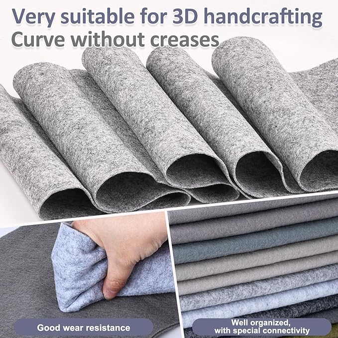 XSEINO 13 Rolls 8"x35" 1.4mm Thick Soft Felt Fabric Sheet 13 Assorted Gray Series Colors Felt Pack Pastel Felt Sheets for DIY Craft Sewing Squares Nonwoven Patchwork