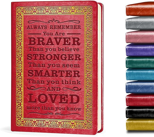 Red A5 Lined Leather Journal Notebook,Inspirational Leather Journal Notebook for Men Women,200 Pages 100 Gsm Thick Ruled Paper Daily Diary for School,Travel,Business,Work (Red)