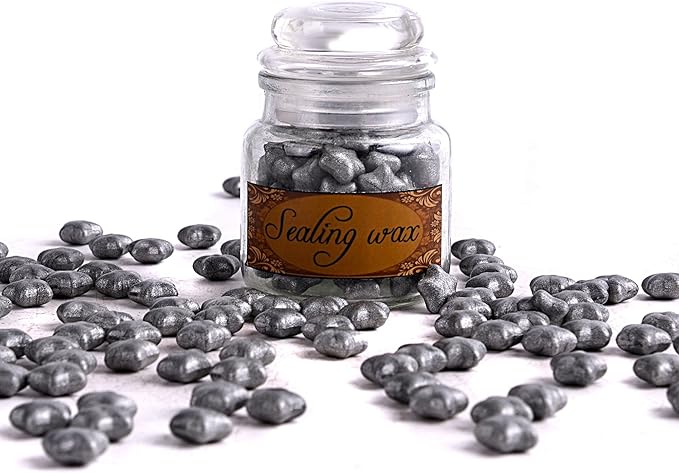 TELOSMA 100 Stars Shape Sealing Wax Beads - Big Seal Beads in Glass Jar, Making Wax Seals for Wedding or Event Party Invitation, Thanks Card Envelope, Gift Wrapping - Silver