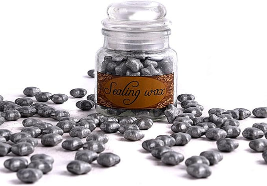 TELOSMA 100 Stars Shape Sealing Wax Beads - Big Seal Beads in Glass Jar, Making Wax Seals for Wedding or Event Party Invitation, Thanks Card Envelope, Gift Wrapping - Silver