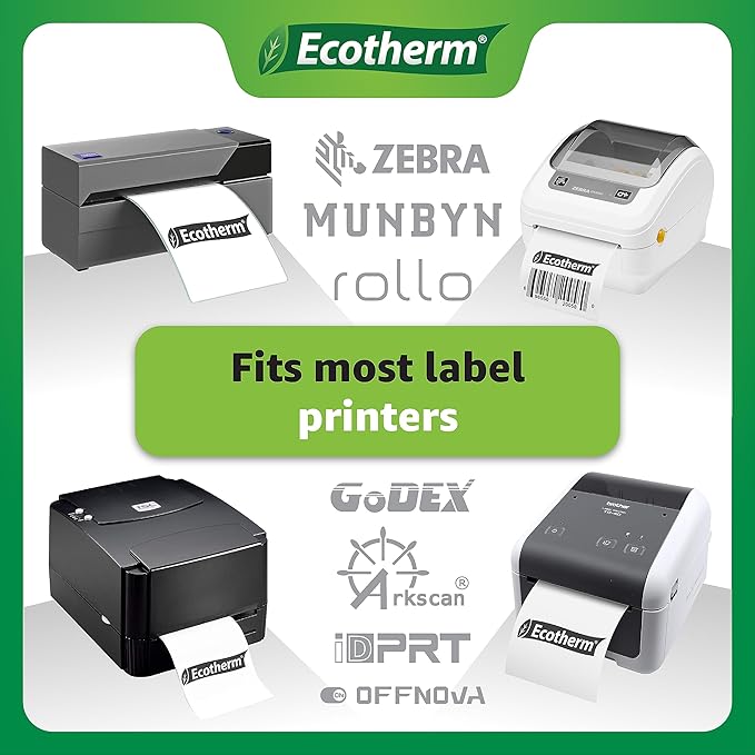 3" x 2" Thermal Labels | 4 Rolls | 2940 Labels | fits Zebra, Munbyn, Rollo, Godex, Arkscan, iDPRT, Offnova Thermal Label Printers and More | Blank White Adhesive Stickers by Ecotherm