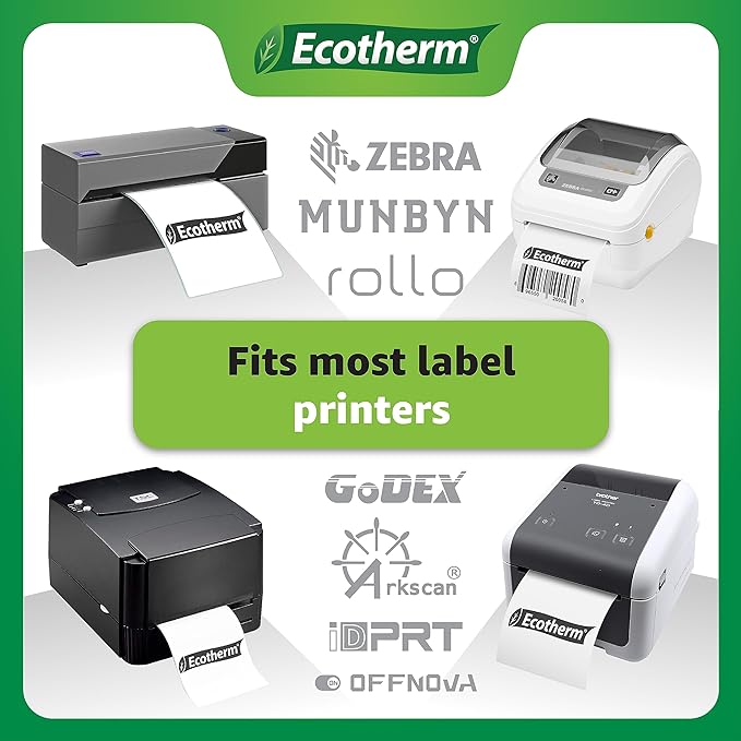 2.25" x 2.5" Thermal Labels | 6 Rolls | 6000 Labels | fits Zebra, Munbyn, Rollo, Godex, Arkscan, iDPRT, Offnova Thermal Label Printers and More | Blank White Adhesive Stickers by Ecotherm