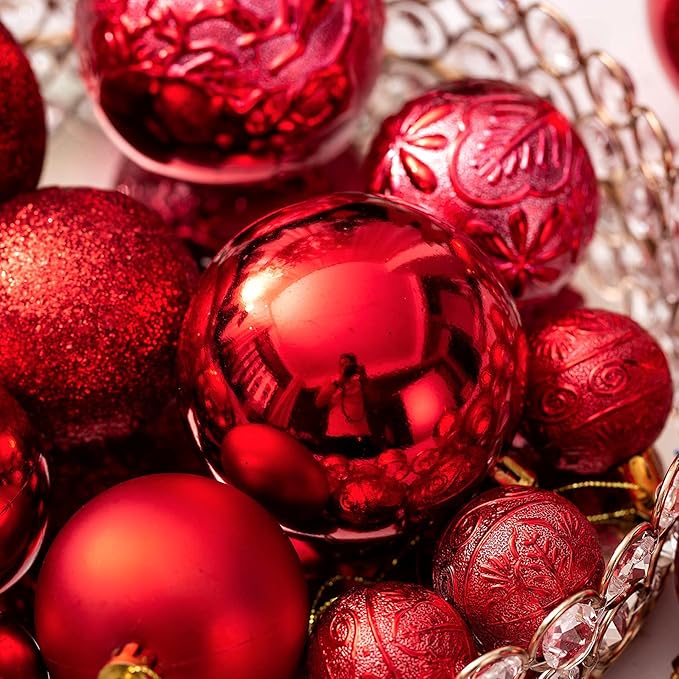 Senjie Red Shatterproof Christmas Ball Ornaments, 32 Pcs, Plastic, Eclectic Style, Wedding & Christmas Occasion