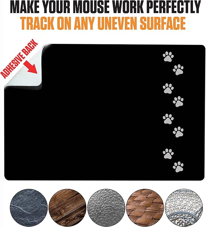 Mouse Pad Adhesive Bottom - Sticks to Any Surface - Portable - Webcam Covers and Screen Cleaner Included (Dog Paw)