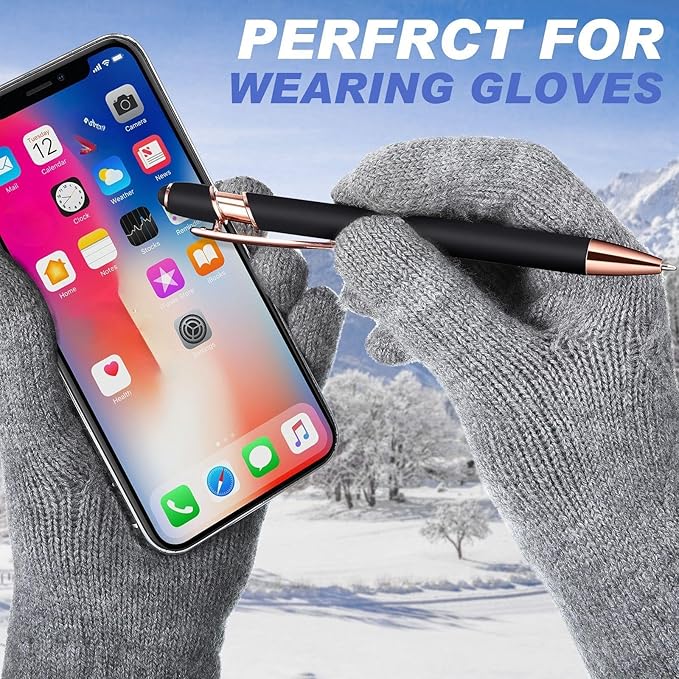 Tenare 12 Pieces 2 in 1 Stylus Metal Ballpoint Pen with Stylus Tip, 1.0 mm Black Ink Ballpoint Pen for Touch Screens(Dark Colors and Rose Gold)