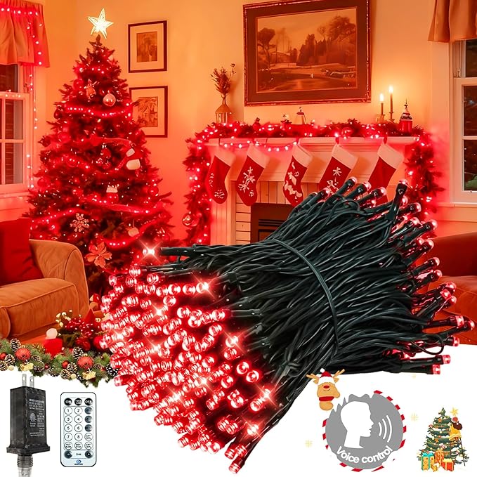 2025 New Voice Control 88ft 240LED Smart Christmas String Lights Outdoor/Indoor | String Lights with Remote, 12Modes, 7Voice Commands & Timers, Christmas Twinkle Light for Xmas Tree Decor (Red)