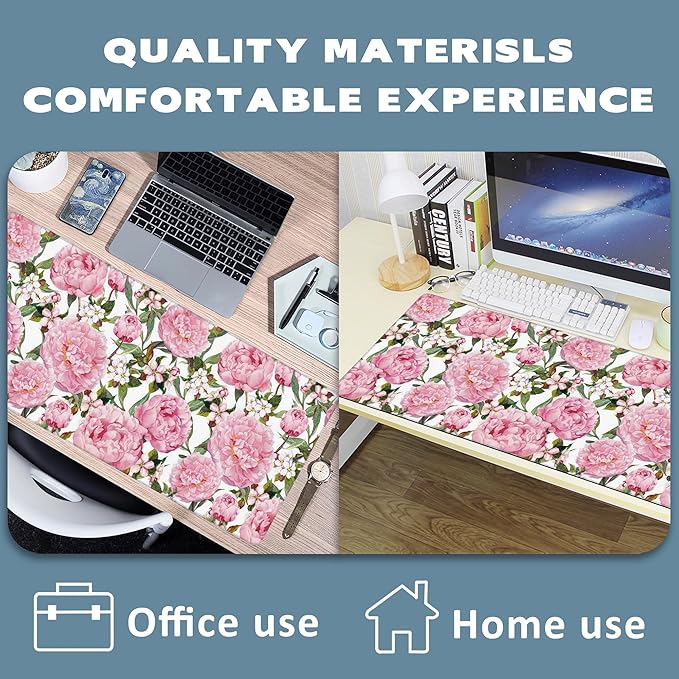Large Mouse Pad Peony Flowers and Sakura Extended Gaming Mouse Pad Desk Mat Stitched Edges Mousepad Non-Slip Rubber Base Keyboard Pad for Laptop Computer PC 35.4 x 15.7 inches