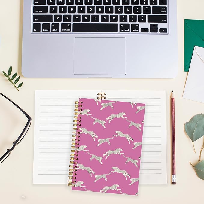 BearCake Preppy Notebook, Leopard Cheetah Hot Pink Notebook, Leopard Print Gifts for Women, Preppy Journal, Leopard Print Office Supplies, Hardcover Spiral Notebook 5.5x8.3