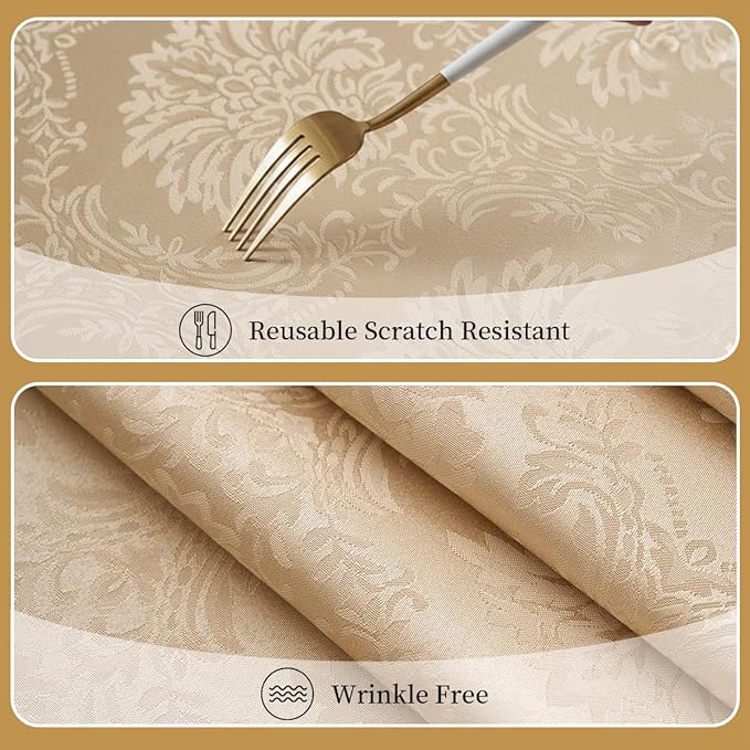 Romanvicky Christmas Jacquard Tablecloth Gold Flowerl Pattern Rectangle Table Cloth Spill Proof Wrinkle Resistant Polyester Table Cover for Dining, Kitchen, Thanksgiving Decoration, 60 x 84 Inch