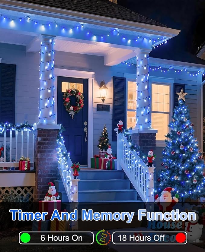 157FT 480 LED Christmas Lights Outdoor, Christmas Tree Lights Waterproof, 8 Modes Plug in Fairy String Light for Indoor Bedroom Garden Patio Xmas Party Decorations, Blue White