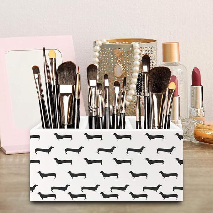 Black Dachshund Pen Pencil Holder Organizer for Desk, Weiner Dog Gifts Wooden Box Signs Decorations for Home Office Desk Tabletop, Dachshund Lovers Gifts for Women Men
