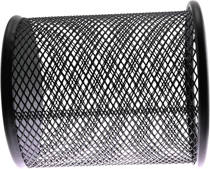 1-Pack Mesh Pen Holder Round Shape Pencil Container Multipurpose Metal Hollow Out Desktop Storage Organizer for Student Stationery Office Supplies(Black)