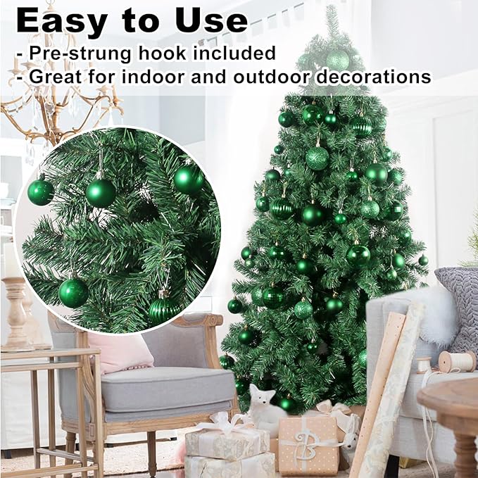 Emerald Green 1.6" Small Christmas Balls Christmas Tree Decoration Ornaments Shatterproof Hanging Balls for Birthday Halloween Holiday Wedding Decorations Set of 24pcs