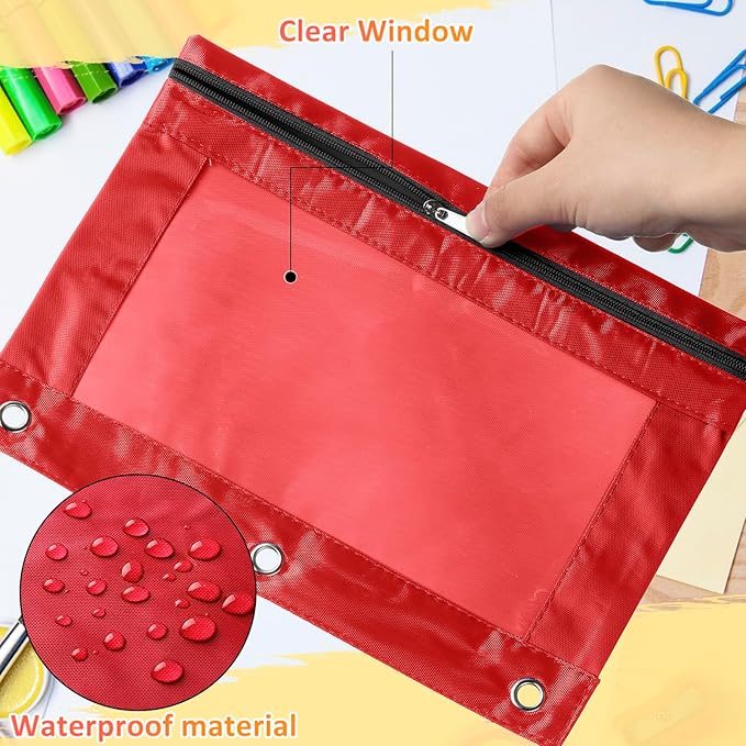 Marspark 48 PCS Pouch Bag for 3 Ring Binder - Bulk Zipper Pencil Binder Pouches with Clear Window for School Office Utensils Storage Supplies(Bright Color)