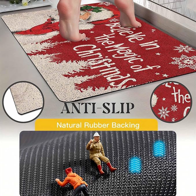 InterestPrint Merry Christmas Doormat Red Christmas Santa Claus Decorative Doormat Indoor Outdoor Entrance Xmas Winter Welcome Door Mat Anti-Slip Rubber for Seasonal Holiday Decortion, 18" x 30"Inch