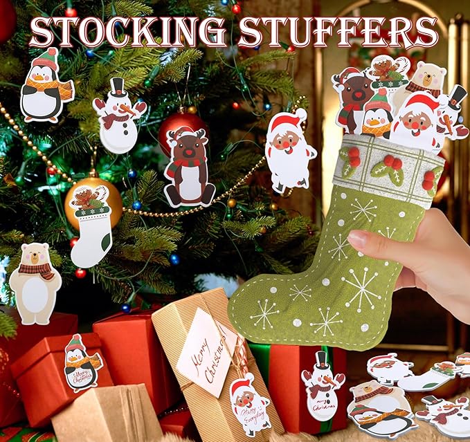 24 Pack Christmas Sticky Notes, Santa Snowman Reindeer & Penguin Cute Post Memo Pad Notes, Self Adhesive Notepads for Xmas Kids Adults Teacher Office School Winter Holiday Stationery