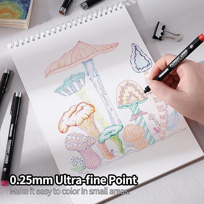 TWOHANDS Micro Pens 01,Art Pens,Fineliner Ink Pens,Set of 12 Technical Drawing pen,Pigment Pen,Fine Point,colord,Waterproof,for Art Watercolor,Sketching,Anime,Manga, 21281