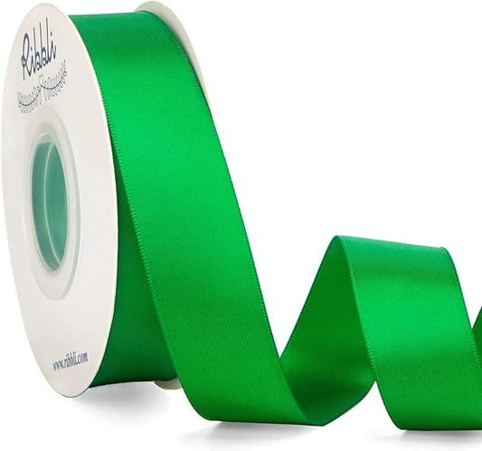Ribbli Emerald Green Double Faced Satin Ribbon,1” x Continuous 25 Yards,Use for Bows Bouquet,Gift Wrapping,Wedding Decoration