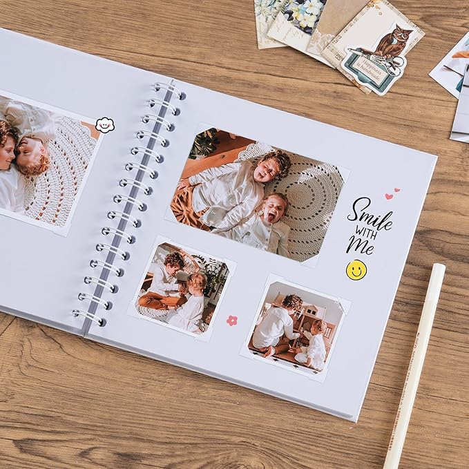 potricher 8 x 8 Inch DIY Scrapbook Album 40 Pages Hardcover Kraft Paper Scrap Book Photo Albums Memory Book for Wedding and Anniversary Family (White, 8 Inch)