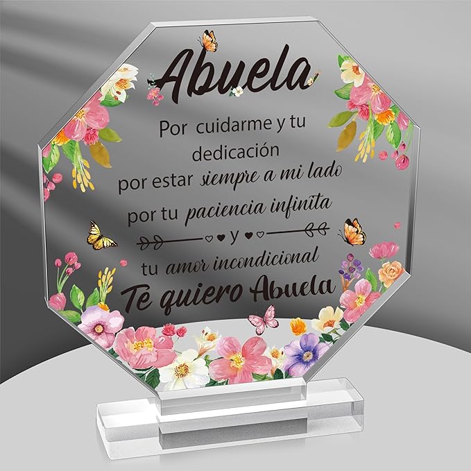 Yopyame Spanish Grandma Birthday Gifts - Regalos para Abuela Acrylic Plaque Decor Keepsake Paperweights Gifts for Grandma in Spanish Christmas Mothers Day Gifts for Grandma from Granddaughter Grandson