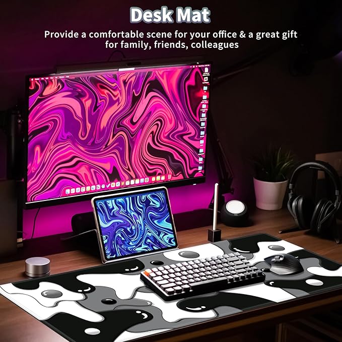 Gaming Mouse Pad, Grey Black White Big Desk Pad for Keyboard and Mouse, Extended 35.5" X 15.75" in Computer Keyboard Mouse Mat 3mm Thick XXL Rubber Mousepad for Laptop Gamer, Cool Geometric