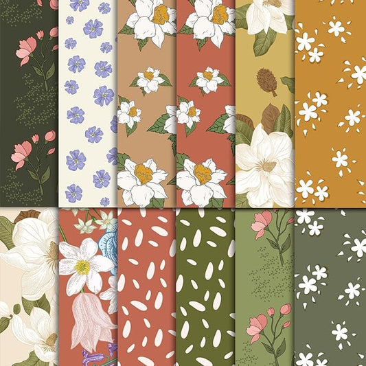 48 Sheets Scrapbook Paper 11x11, Vintage Floral Pattern Decorative Scrapbook Paper for Journals DIY Cards and Photo Albums, Aesthetic Craft Supplies for Kids and Adults