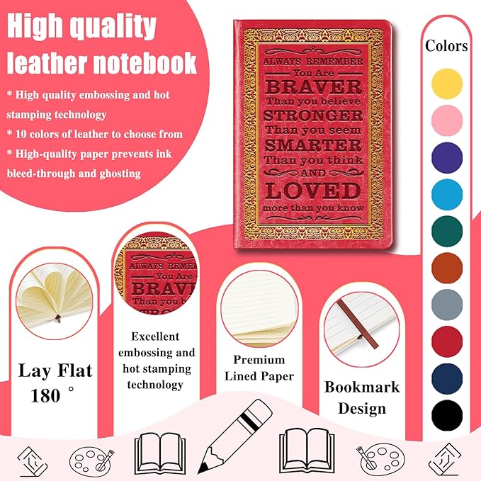 Red A5 Lined Leather Journal Notebook,Inspirational Leather Journal Notebook for Men Women,200 Pages 100 Gsm Thick Ruled Paper Daily Diary for School,Travel,Business,Work (Red)