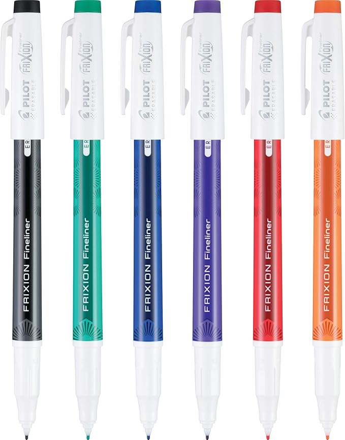 Pilot, FriXion Fineliner Erasable Marker Pens, Fine Point 0.7 mm, Pack of 8, Assorted Colors