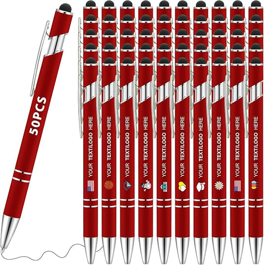 Personalized Pens 50pcs with Stylus Custom Ballpoint Pens in Bulk Engraved with Logo Text Personalized Bulk Black Ink for Office College Business
