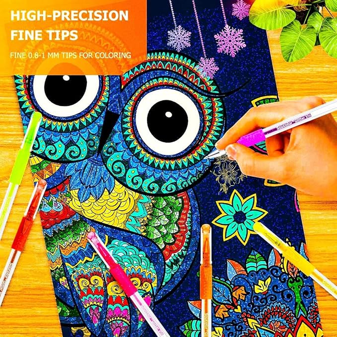 Soucolor Markers for Adult Coloring Books, Coloring Markers for Teacher Appreciation Gift School Office Supplies, 120-Piece Art Set: 60 Gel Pens + 60 Refills with Travel Case for Kids Card Making