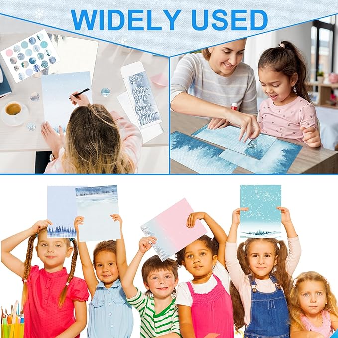 250Pcs Christmas Winter Stationery Paper and Envelope Set with 100 Letterhead Papers and 50 Envelopes, 10 Design for Letter Writing Invitations Computer Holidays Party Notes, 8.5x11 Inch-Snowy