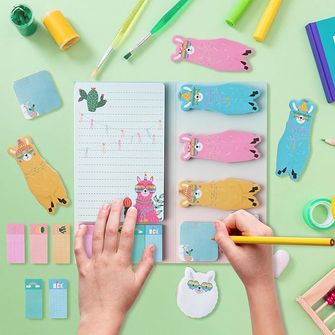 Xqumoi I Just Really Like Llamas Sticky Notes Set, 550 Sheets, Cute Cartoon Alpaca Self-Stick Notes Pads Animal Divider Tabs Bundle Writing Memo Pads Back to School Office Supplies Small Gift