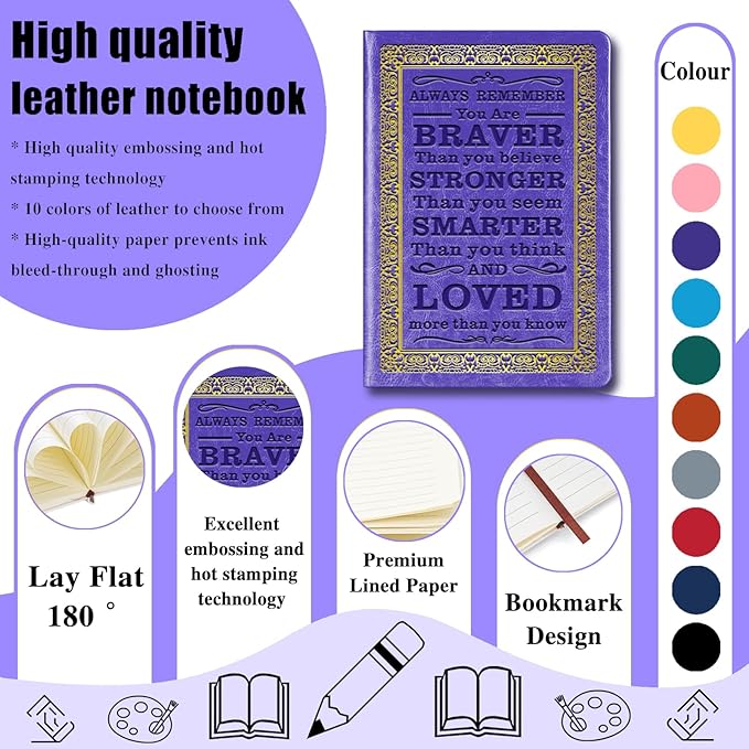 Purple A5 Lined Leather Journal Notebook,Inspirational Leather Journal Notebook for Men Women,200 Pages 100 Gsm Thick Ruled Paper Daily Diary for School,Travel,Business,Work (Purple)