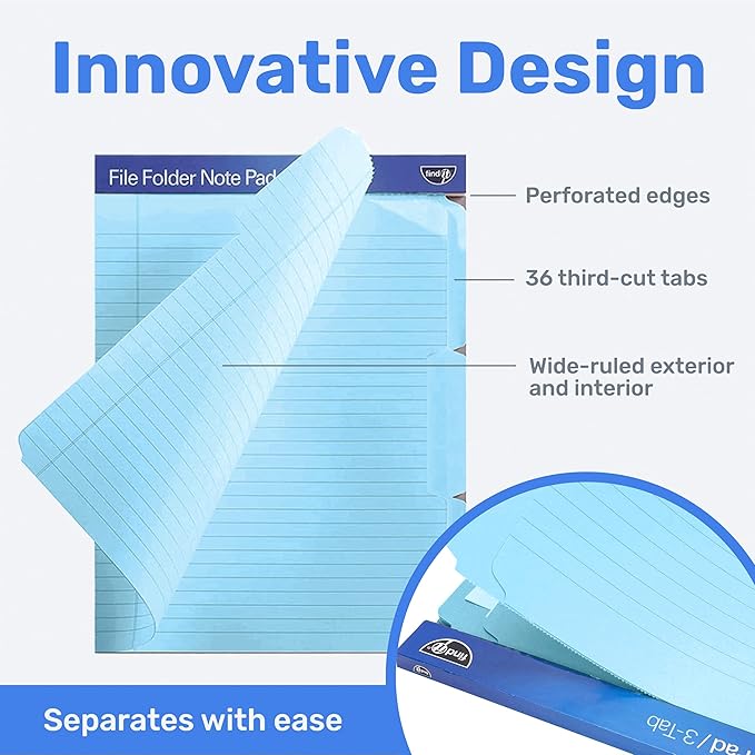 Find It File Folder Notepad - Pack of 36-9.5 x 12.5 Inch Notebook Organizer Folders for Filing, Document, and Clipboard Organization - Blue