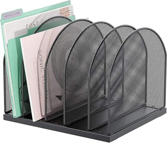 gianotter Desktop File Organizer, Desk Organizer with 5 Compartments, Paper Organizer for Desk, Workspace Organizers for Office Supplies (Black)