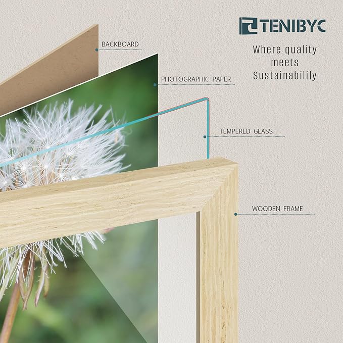 8x10 Picture Frames Set - 3 Pack - Natural Oak Wood - Tempered Glass - for Wall Photos, Family Memories, Posters & Puzzles, Home Decor